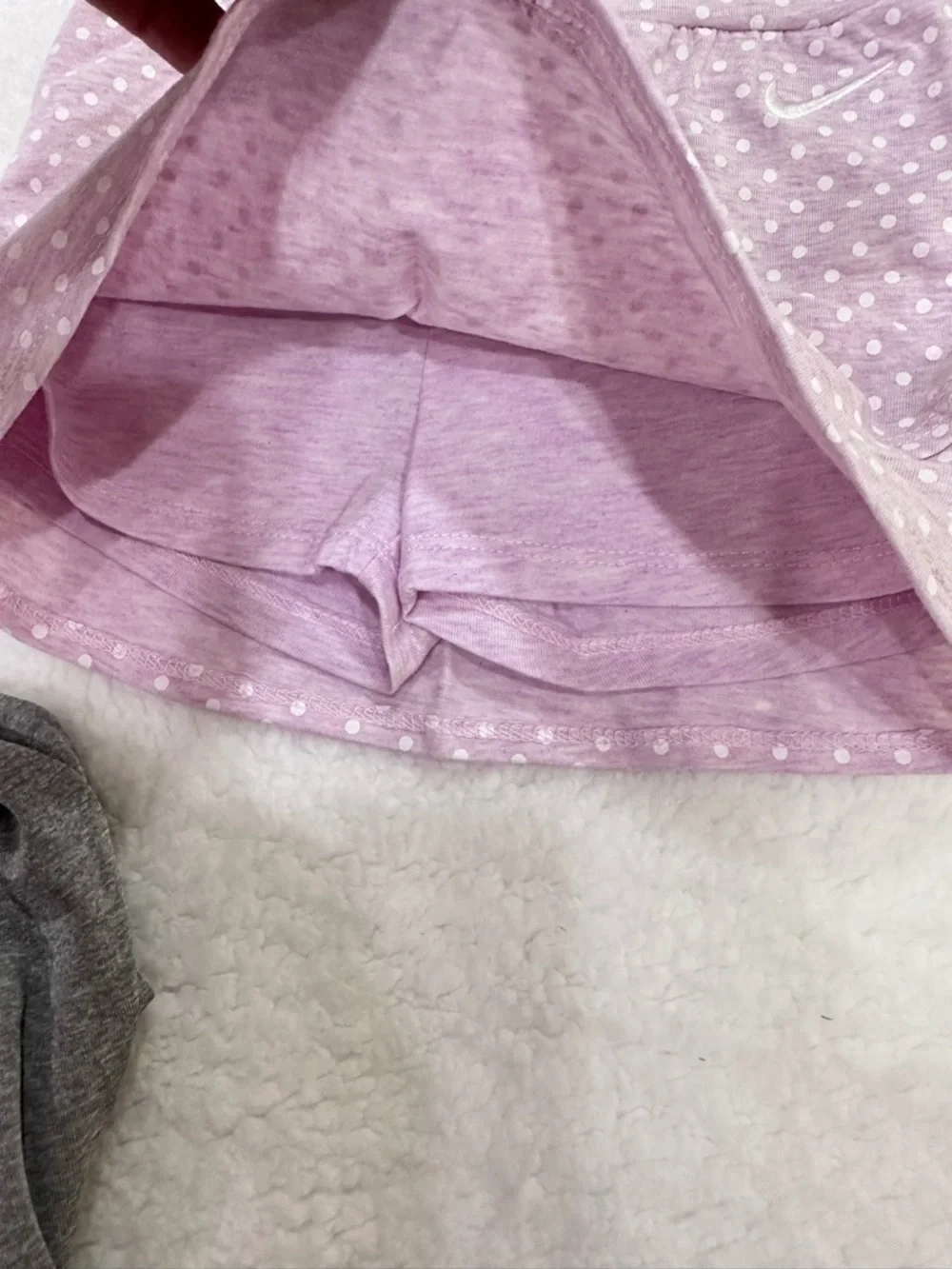 Girl’s Nike Gray Graphic Tee with Light Pink Polka Dot Skort - Picture 8 of 10